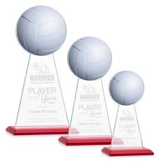 Employee Gifts - Edenwood Volleyball Full Color/Etch Red Obelisk Crystal Award