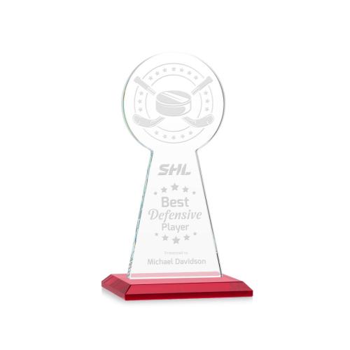 Corporate Awards - Crystal Awards - Colored Crystal - Red Crystal Awards - Edenwood Hockey Red Obelisk Crystal Award