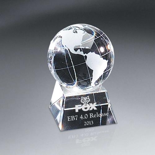 Corporate Awards - Crystal Awards - Optic Crystal Globe On Base