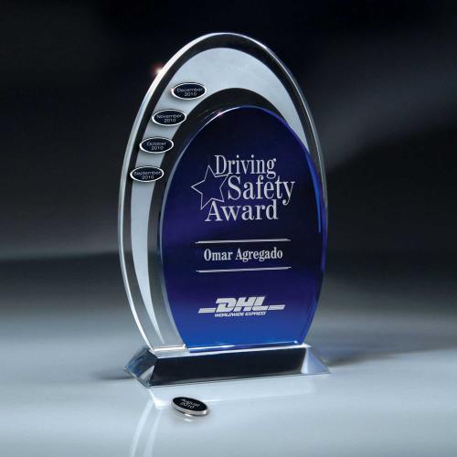 Corporate Awards - Crystal Awards - Blue And Optic Crystal Arches Perpetual Award