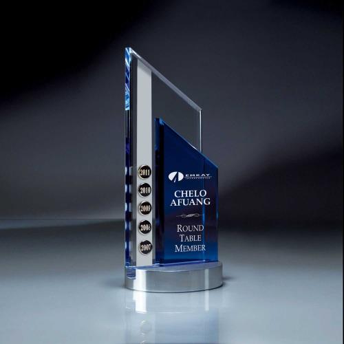 Corporate Awards - Crystal Awards - Blue And Optic Crystal Peak Perpetual Award
