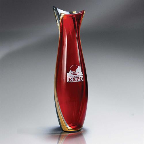 Corporate Awards - Glass Awards - Brilliant Red Centerpiece Vase