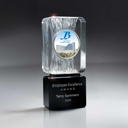 Corporate Awards - Crystal Awards - Carved Clear Crystal Logo Medallion Award