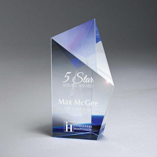 Corporate Awards - Crystal Awards - Optic Crystal With Blue Crystal Accent