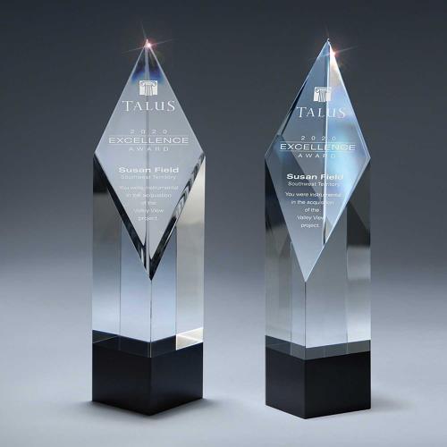 Corporate Awards - Crystal Awards - Clear And Black Crystal Diamond-Front Tower Award