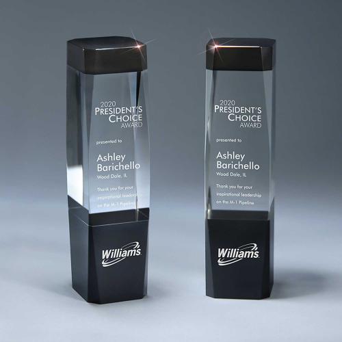 Corporate Awards - Crystal Awards - Clear And Black Crystal Jewel-Cut Pillar Award