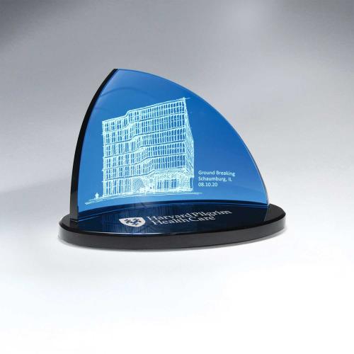Corporate Awards - Glass Awards - Blue Crescent Glass Award