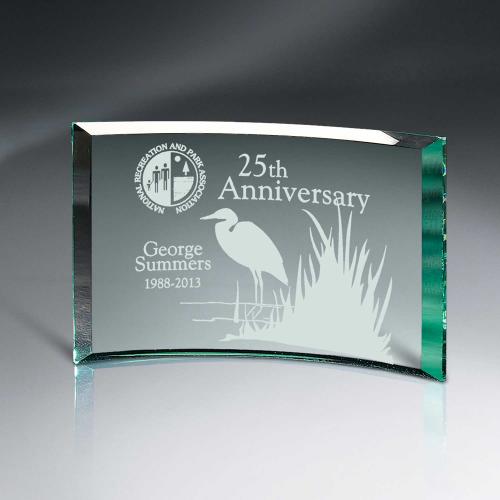 Corporate Awards - Glass Awards - Beveled Jade Glass Crescent Plaque