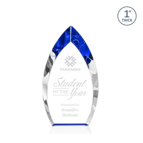 Corporate Awards - Glass Awards - Colored Glass Awards - Marinello Blue Arch & Crescent Crystal Award