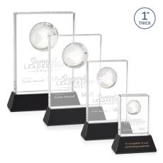 Employee Gifts - Ambassador Globe Black on Base Rectangle Crystal Award