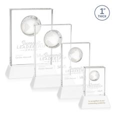 Employee Gifts - Ambassador Globe White on Base Rectangle Crystal Award