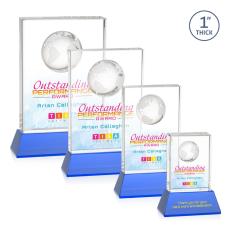 Employee Gifts - Ambassador Full Color Sky Blue on Base Rectangle Crystal Award