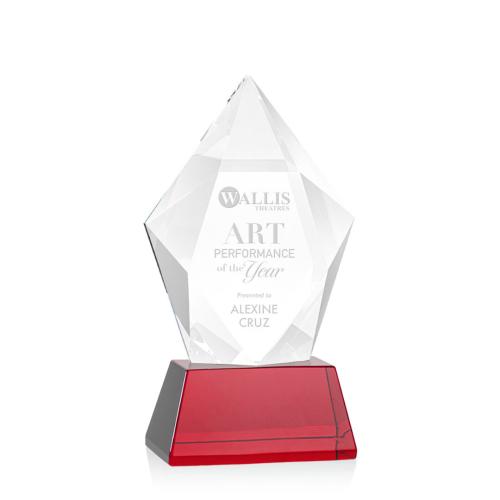 Corporate Awards - Crystal Awards - Colored Crystal - Red Crystal Awards - Devron Red on Base Crystal Award