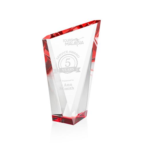 Corporate Awards - Crystal Awards - Colored Crystal - Red Crystal Awards - Plymouth Red Peak Crystal Award