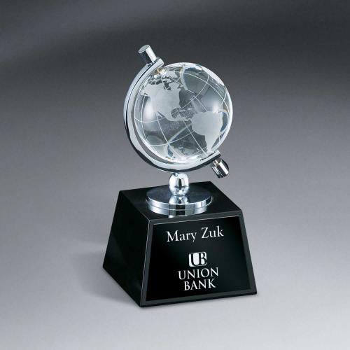 Corporate Awards - Crystal Awards - Optic Crystal Globe on Black Base
