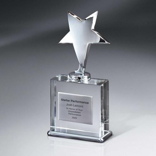 Corporate Awards - Crystal Awards - Silver Star Award with Silver Plate