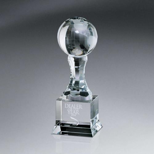 Corporate Awards - Crystal Awards - Optic Crystal Globe On Pedestal Award