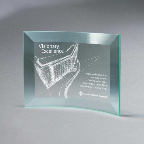 Corporate Awards - Glass Awards - Beveled Jade Glass Crescent Plaque