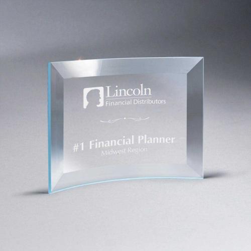 Corporate Awards - Glass Awards - Beveled Clear Glass Crescent Plaque