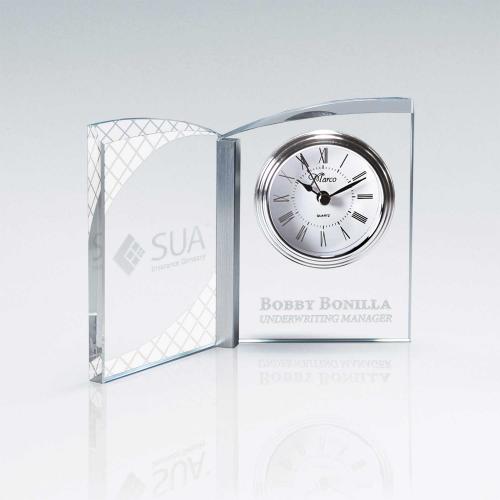 Corporate Awards - Crystal Awards - Clear Crystal Arched Book Clock