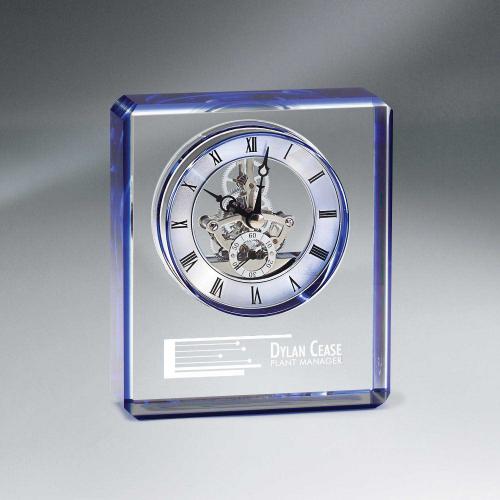 Corporate Awards - Crystal Awards - Blue Edge Crystal Gear Clock