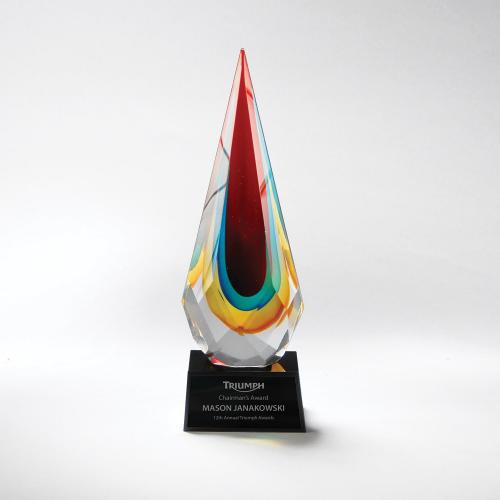 Corporate Awards - Glass Awards - Art Glass Awards - Faceted Tear Drop Art Glass Award