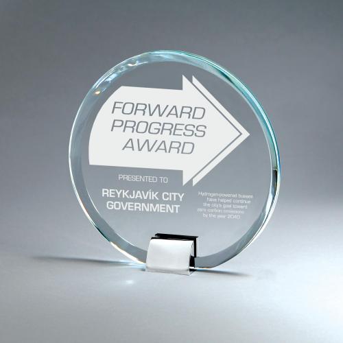 Corporate Awards - Crystal Awards - Beveled Circle Award with Chrome Base