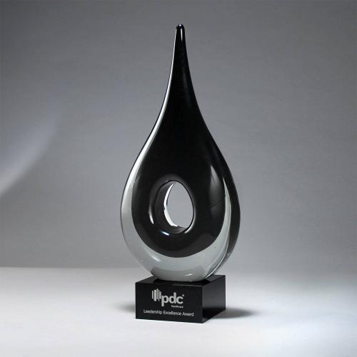 Corporate Awards - Glass Awards - Art Glass Awards - Black Tear Drop Art Glass Award