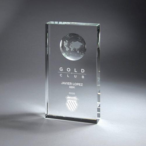 Corporate Awards - Crystal Awards - Crystal Tablet with Globe, Small