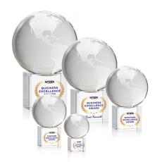 Employee Gifts - Globe on Cube Full Color Spheres Crystal Award