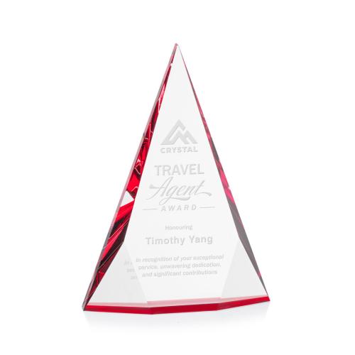 Corporate Awards - Crystal Awards - Colored Crystal - Red Crystal Awards - Rochester Red Pyramid Crystal Award