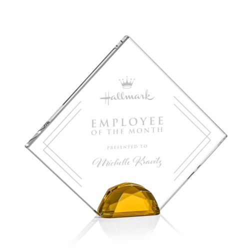 Corporate Awards - Glass Awards - Colored Glass Awards - Deerfield Amber  Diamond Crystal Award