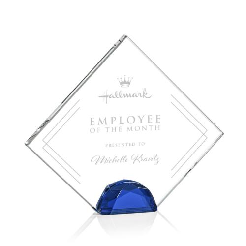 Corporate Awards - Glass Awards - Colored Glass Awards - Deerfield Blue Diamond Crystal Award