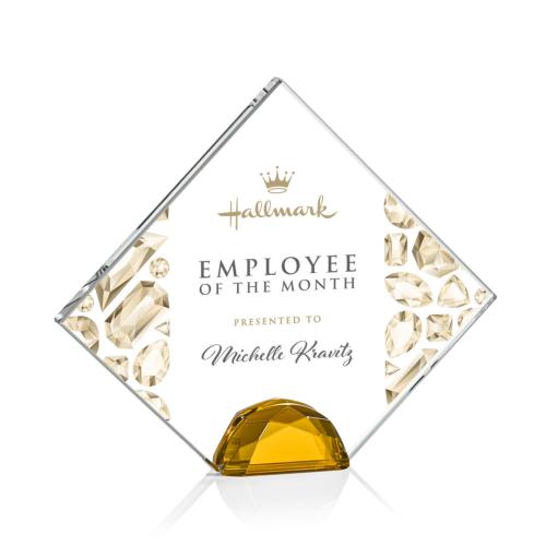 Corporate Awards - Crystal Awards - Deerfield Full Color Amber Diamond Crystal Award