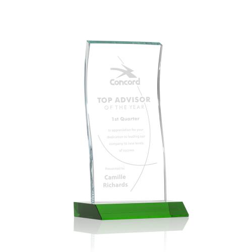 Corporate Awards - Glass Awards - Colored Glass Awards - Edmonton Green  Rectangle Crystal Award