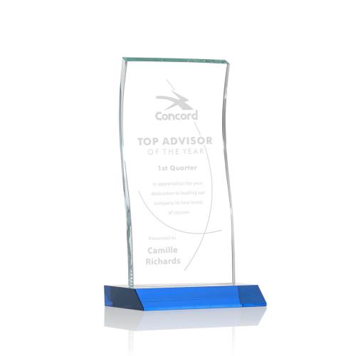 Corporate Awards - Crystal Awards - Colored Crystal - Edmonton Sky Blue Rectangle Crystal Award