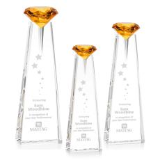 Employee Gifts - Alicia Gemstone Optical/Amber Obelisk Crystal Award