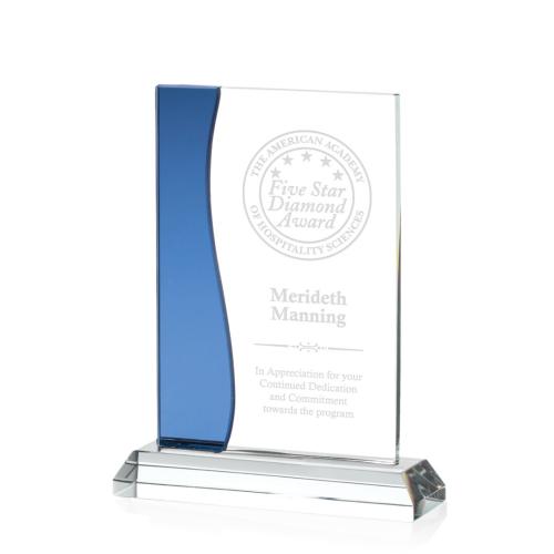 Corporate Awards - Glass Awards - Colored Glass Awards - Landfield Blue Rectangle Crystal Award