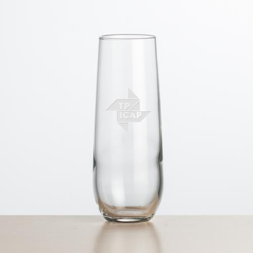 Corporate Recognition Gifts - Etched Barware - Ossington Stemless Flute - 8.5oz - Deep Etch