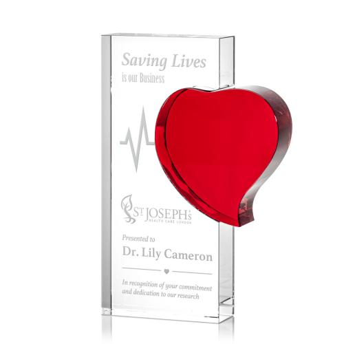 Corporate Awards - Crystal Awards - Colored Crystal - Red Crystal Awards - Sabatini Heart Rectangle Crystal Award