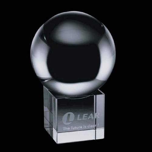 Corporate Awards - Crystal Awards - Crystal Paperweights - Crystal Ball Spheres on Cube Crystal Award