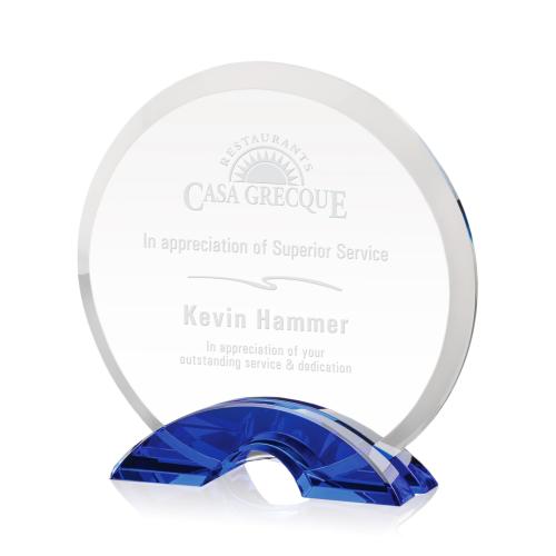 Corporate Awards - Crystal Awards - Colored Crystal - Huber Blue Circle Crystal Award