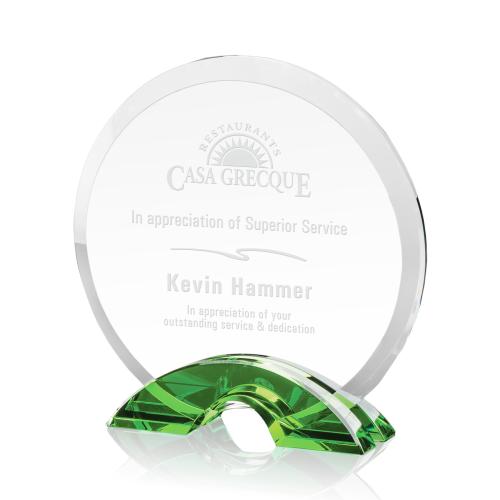 Corporate Awards - Crystal Awards - Colored Crystal - Huber Green Circle Crystal Award