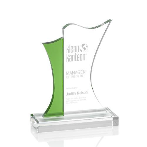 Corporate Awards - Crystal Awards - Colored Crystal - Newport Green Abstract / Misc Crystal Award