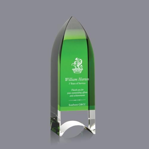 Corporate Awards - Crystal Awards - Colored Crystal - Emerald Tower Obelisk Crystal Award