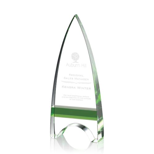 Corporate Awards - Glass Awards - Colored Glass Awards - Kent Green Arch & Crescent Crystal Award