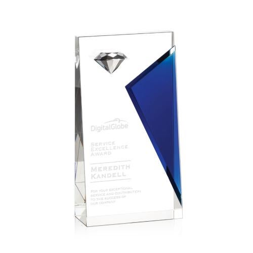 Corporate Awards - Crystal Awards - Colored Crystal - Townsend Blue Obelisk Crystal Award