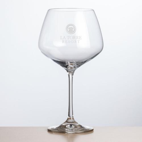 Corporate Recognition Gifts - Etched Barware - Wine Glasses - Oldham Burgundy Wine - Deep Etch