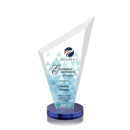 Corporate Awards - Crystal Awards - Colored Crystal - Condor Full Color Blue Peak Crystal Award