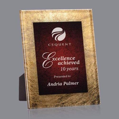 Corporate Awards - Budget Awards & Trophies - Hereford Gold/Burgundy Rectangle Acrylic Award